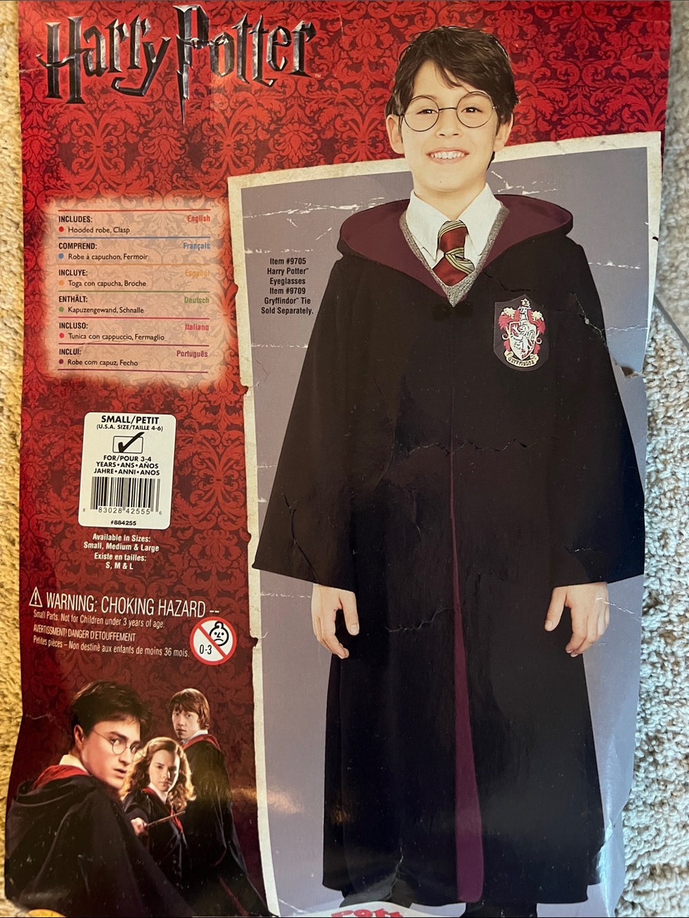 Pre- loved Harry Potter Gryffindor Robe Costume - Black with Burgundy trim